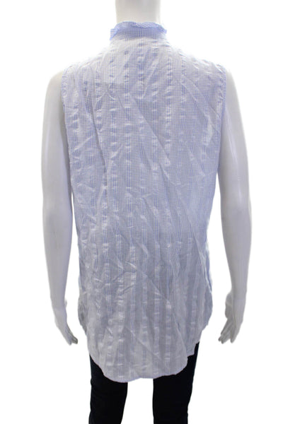 J. Mclaughlin Women's Ruffle Button Down Blue Plaid Shirt Size L
