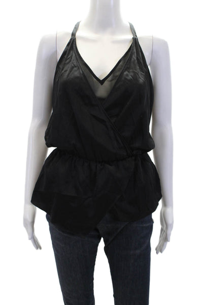 Ramy Brook Womens Silk Layered V Neck Sleeveless Tank Top Black Size Small