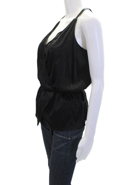 Ramy Brook Womens Silk Layered V Neck Sleeveless Tank Top Black Size Small