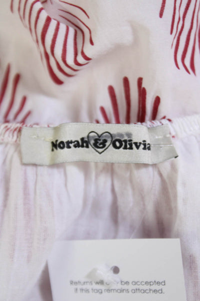 Norah & Olivia Womens Cotton Printed Halter Neck A-line Dress White Red Size S