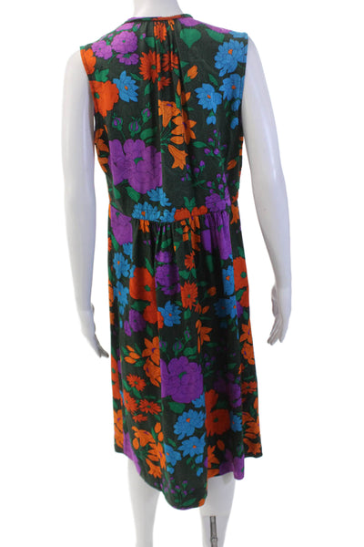 Warm Womens Silk Floral Print Crew Neck Sleeveless Shift Dress Green Combo Sz M