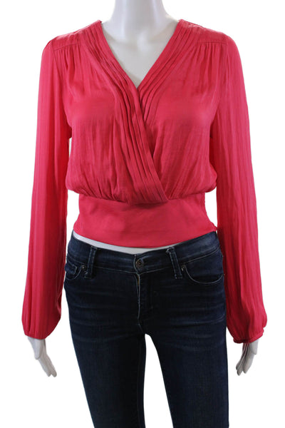 Rachel Roy Womens Textured Long Sleeve V-neck Crop Blouse Pink Size XS