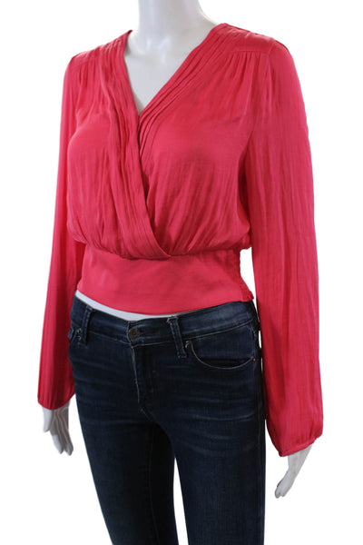 Rachel Roy Womens Textured Long Sleeve V-neck Crop Blouse Pink Size XS