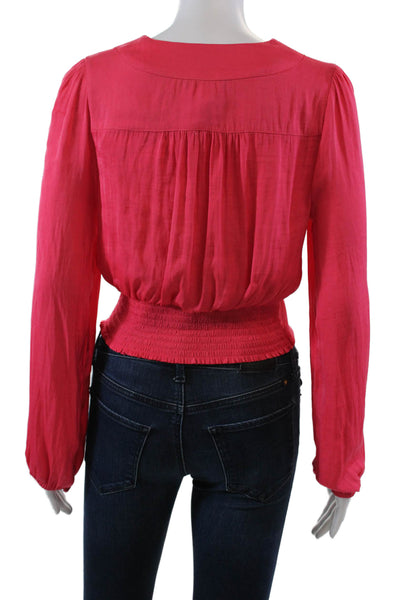 Rachel Roy Womens Textured Long Sleeve V-neck Crop Blouse Pink Size XS