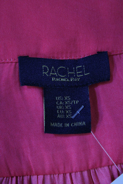 Rachel Roy Womens Textured Long Sleeve V-neck Crop Blouse Pink Size XS