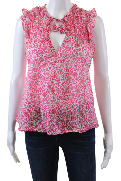 Misa Womens Cotton V-neck Sleeveless Pattern Tank Blouse Pink Size S