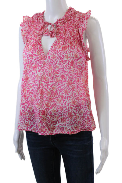 Misa Womens Cotton V-neck Sleeveless Pattern Tank Blouse Pink Size S