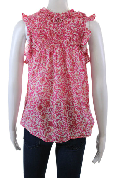 Misa Womens Cotton V-neck Sleeveless Pattern Tank Blouse Pink Size S