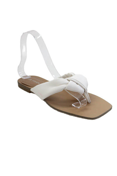 Marc Fisher Womens Slip On Knotted T Strap Sandals White Leather Size 6