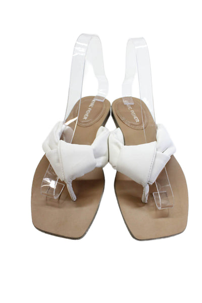 Marc Fisher Womens Slip On Knotted T Strap Sandals White Leather Size 6