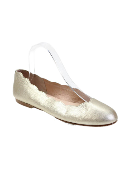 FS/NY Womens Slip On Metallic Scalloped Ballet Flats Gold Leather Size 7.5