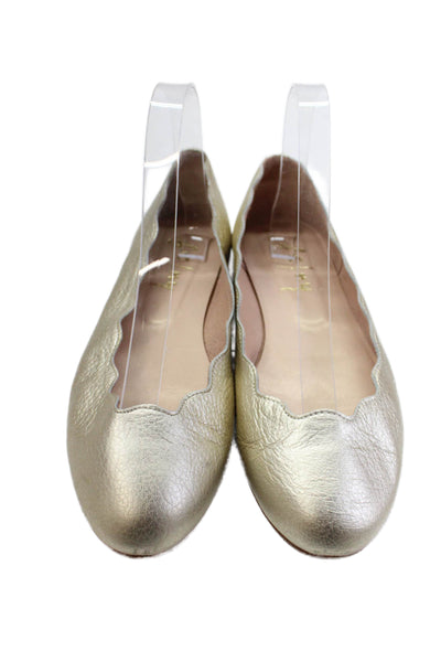 FS/NY Womens Slip On Metallic Scalloped Ballet Flats Gold Leather Size 7.5