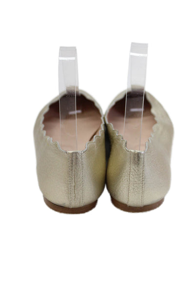 FS/NY Womens Slip On Metallic Scalloped Ballet Flats Gold Leather Size 7.5