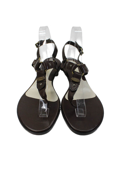 A. Testoni Womens Ankle T Strap Sandals Brown Leather Size 38.5