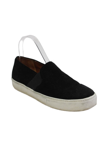 Vince Womens Slip On Round Toe Sneakers Black White Suede Size 8M