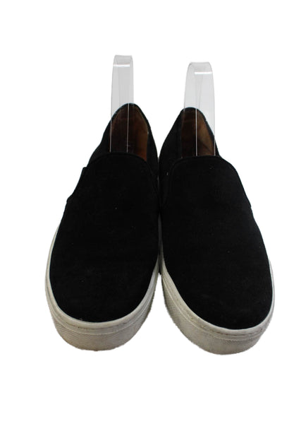Vince Womens Slip On Round Toe Sneakers Black White Suede Size 8M