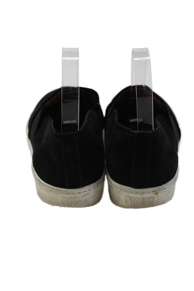 Vince Womens Slip On Round Toe Sneakers Black White Suede Size 8M