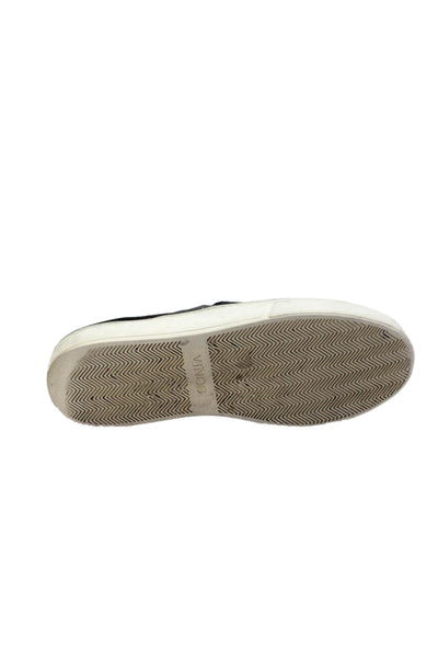 Vince Womens Slip On Round Toe Sneakers Black White Suede Size 8M