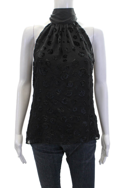 Ramy Brook Womens Velvet Floral Print Sleeveless Tank Top Black Size Small