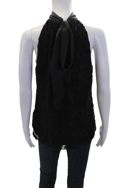 Ramy Brook Womens Velvet Floral Print Sleeveless Tank Top Black Size Small