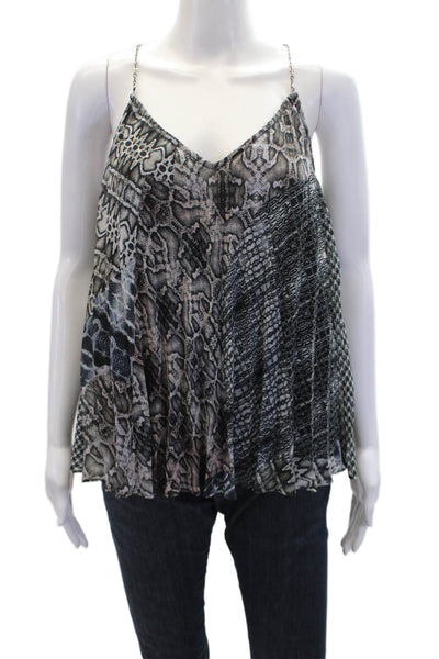 Ramy Brook Womens Snakeskin Print V Neck Tank Top Multi Colored Size Small