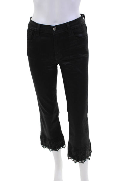 J Brand Womens Lace Trim Zip Up High Rise Selena Jeans Black Out Size 27