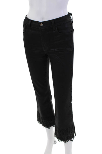 J Brand Womens Lace Trim Zip Up High Rise Selena Jeans Black Out Size 27