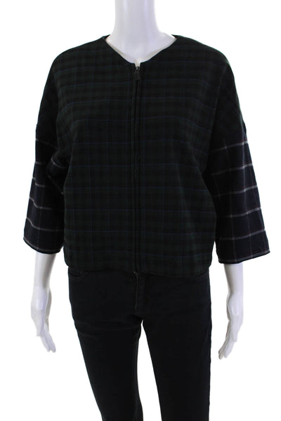 Band Of Outsiders Womens Round Neck Short Sleeves Multicolor Plaid Blouse Size S