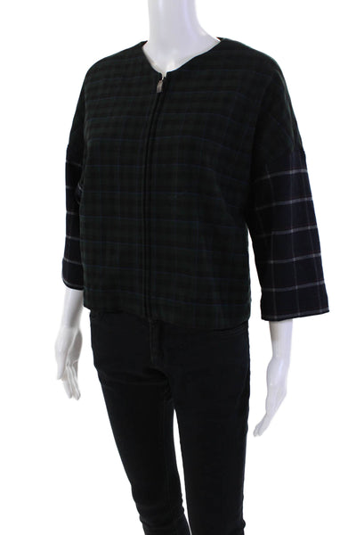 Band Of Outsiders Womens Round Neck Short Sleeves Multicolor Plaid Blouse Size S