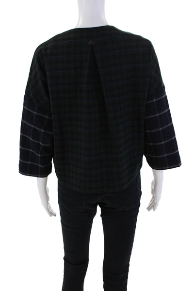 Band Of Outsiders Womens Round Neck Short Sleeves Multicolor Plaid Blouse Size S