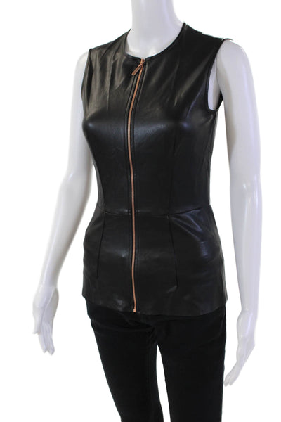 Cedric Charlier Women's Sleeveless Full Zip Faux Leather Blouse Black Size S