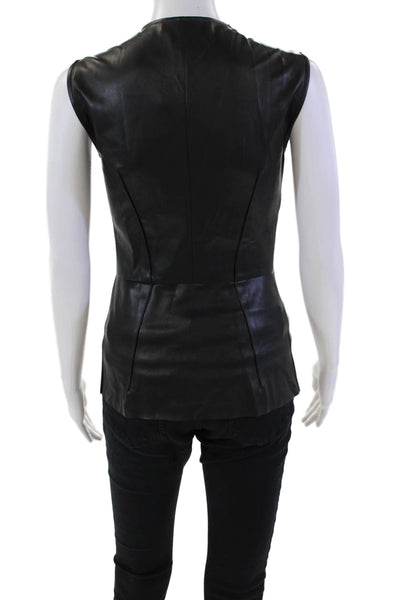 Cedric Charlier Women's Sleeveless Full Zip Faux Leather Blouse Black Size S