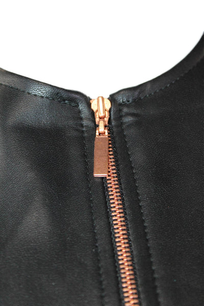Cedric Charlier Women's Sleeveless Full Zip Faux Leather Blouse Black Size S