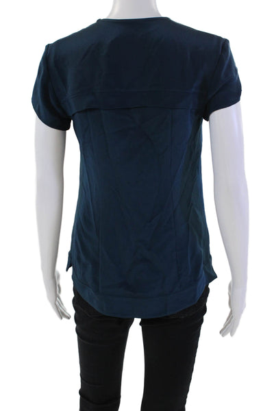 Derek Lam Women's Scoop Neck Short Sleeves Slit Hem Blouse Teal Size 36