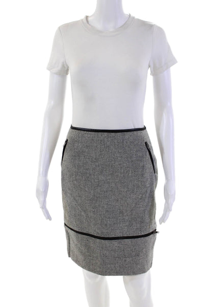 Band Of Outsiders Women's Leather Trim Lined A-Line Mini Skirt Gray Size 1