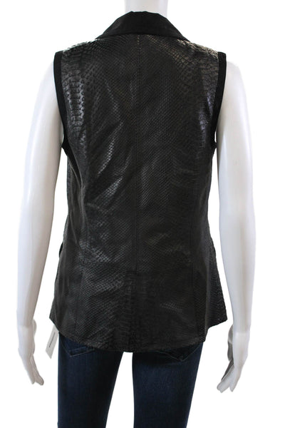 Yigal Azrouel Womens Leather Snakeskin Print Vest Jacket Jet Black Size 2