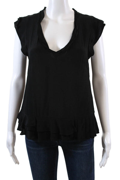Nanette Lepore Womens Pleated Trim V Neck Blouse Black Size Extra Small