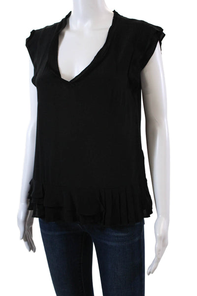 Nanette Lepore Womens Pleated Trim V Neck Blouse Black Size Extra Small