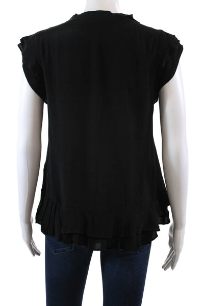 Nanette Lepore Womens Pleated Trim V Neck Blouse Black Size Extra Small