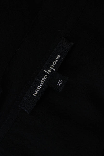 Nanette Lepore Womens Pleated Trim V Neck Blouse Black Size Extra Small