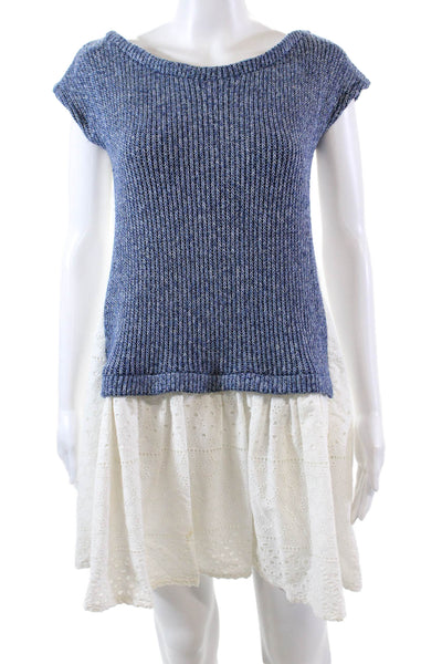 Thakoon Addition Womens Eyelet A Line Sweater Dress Blue White Cotton Size 2