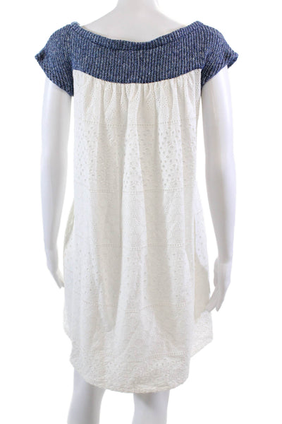 Thakoon Addition Womens Eyelet A Line Sweater Dress Blue White Cotton Size 2