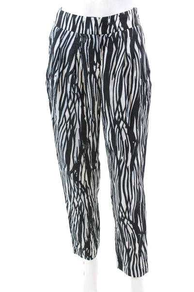 Rachel Zoe Womens Textured Zip Straight Leg Animal Printed Casual Pants White Si