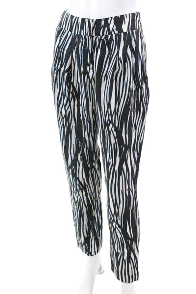 Rachel Zoe Womens Textured Zip Straight Leg Animal Printed Casual Pants White Si