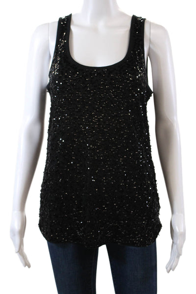DKNY Womens Textured Scoop Neck Sleeveless Sequence Tank Top Black Size M