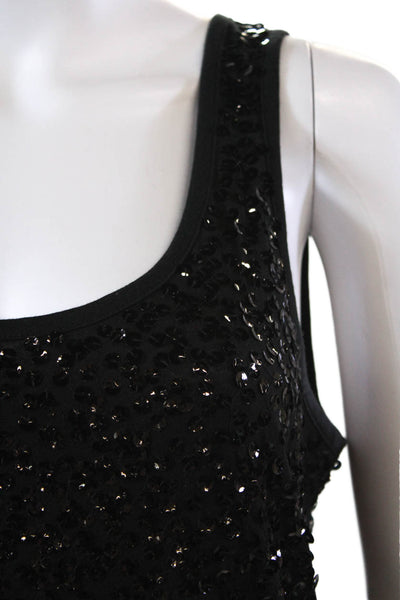 DKNY Womens Textured Scoop Neck Sleeveless Sequence Tank Top Black Size M