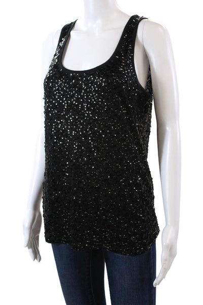 DKNY Womens Textured Scoop Neck Sleeveless Sequence Tank Top Black Size M