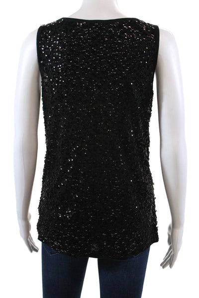 DKNY Womens Textured Scoop Neck Sleeveless Sequence Tank Top Black Size M