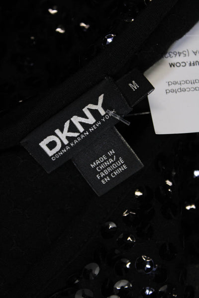 DKNY Womens Textured Scoop Neck Sleeveless Sequence Tank Top Black Size M