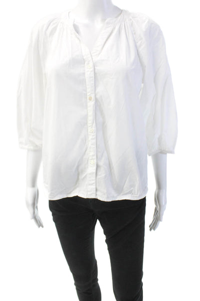 Vince Camuto Womens Cotton Buttoned Round Neck Puff Sleeve Blouse White Size XS